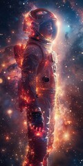 Astronaut amidst cosmic dust and stars