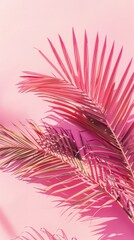 Pink palm leaves shadow on pastel background