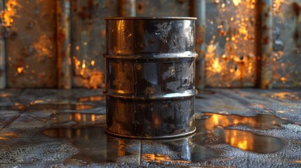 Oil barrel in a rusty industrial setting