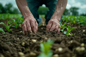 Farmer testing soil in the cornfield, emphasizing the quality control in ingredients for spirits,