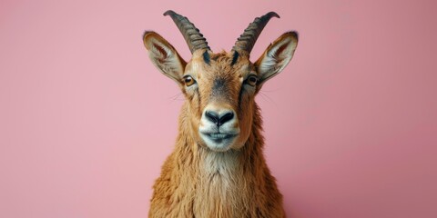 close up of a young impala antelope. Concept: banner with a cute cheerful animal on a plain copy space background, print or postcard