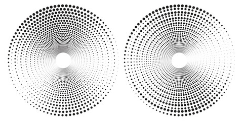 Halftone circular dotted frames set. Circle dots isolated on the white background. vector ilustration