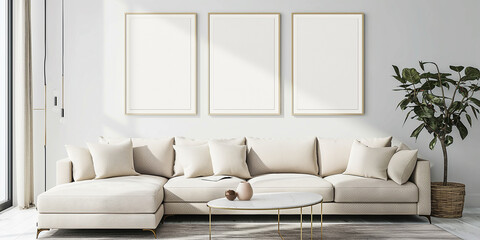 modern living room with blank frames