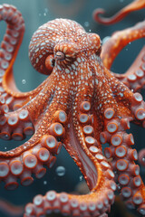 Obraz premium Visualization of an octopus with tentacles that become oceanic currents, swirling around sea treasures,