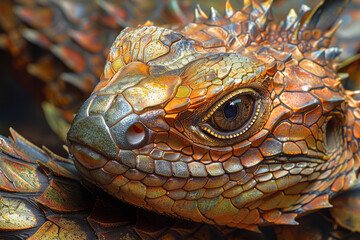 Fototapeta premium Reptile with a body covered in sharp geometric scales, creating a mesmerizing mosaic as it moves,