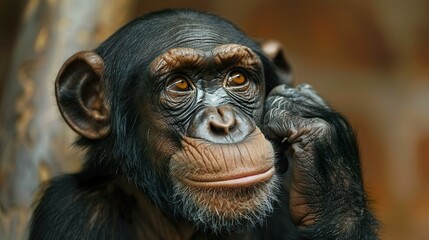 endearing close-up of a cute chimpanzee with expressive eyes