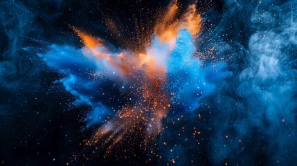 A captivating and vibrant illustration of abstract blue and orange color powder