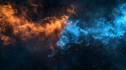 Obraz premium A captivating and vibrant illustration of abstract blue and orange color powder