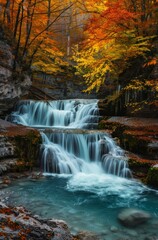 Obraz premium Majestic waterfall cascades down from the mountains 