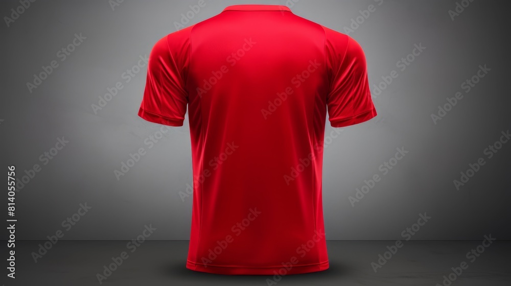 Poster Red soccer t-shirt mockup, back view, isolated on grey