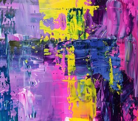 Oil painting. Multicolor abstraction. Bright colors. Yellow, blue, green, pink.