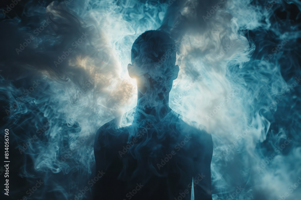 Aufkleber abstract visualization of a human silhouette evolving into a burst of light, symbolizing spiritual a