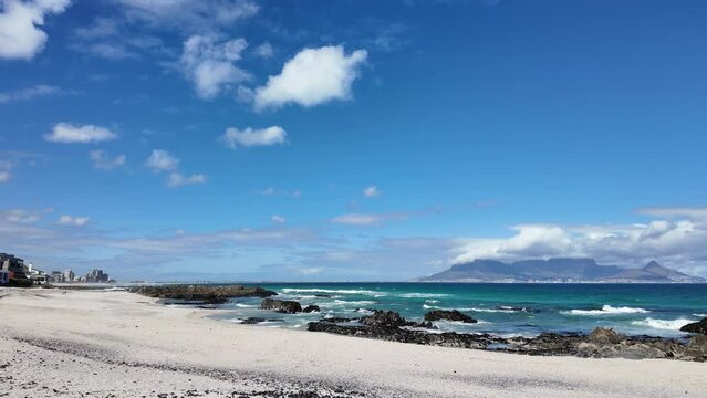 Bloubergstrand west coast South Africa.  19. 04. 2024. View of Cape Town and Table Mountain from the seaside resort of Bloubergstand   across Table Bay on the West Coast of South Africa.