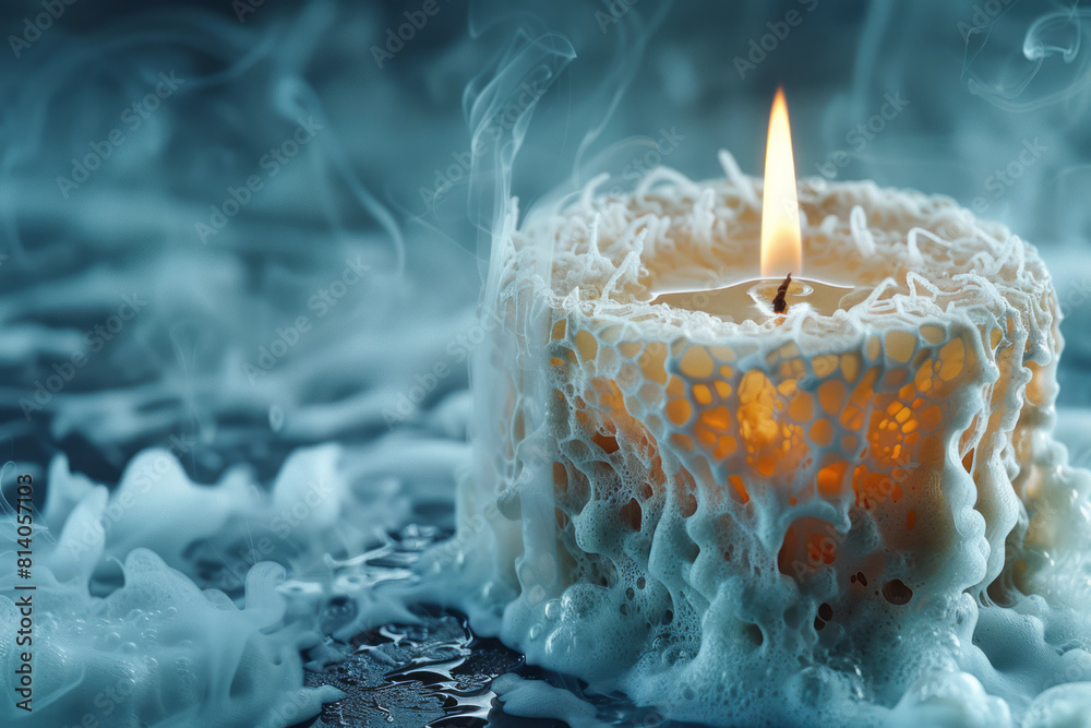 Aufkleber visualization of a candle whose smoke turns into intricate, floating lace patterns,