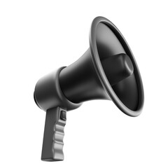 Black megaphone in 3d render cartoon with transparent background