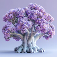 Purple broccoli tree isolated on light purple background. Healthy snack. Natural organic raw vegetables. 
