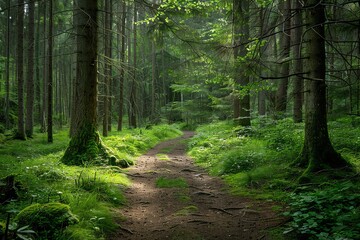 Obraz premium Quiet forest hike, where nature whispers ancient stories