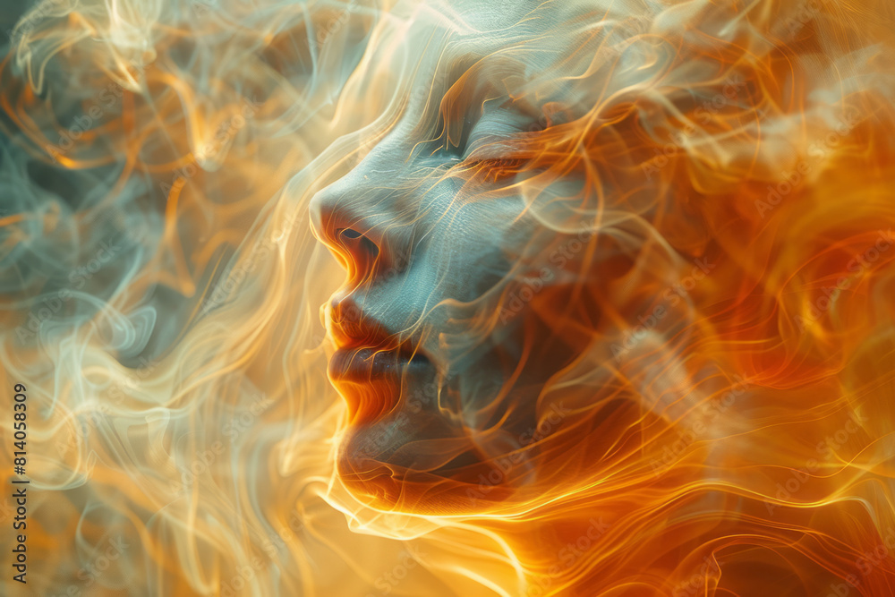 Poster Abstract depiction of a heartbeat, rhythmic pulsations visualized through throbbing lines and warm hues,