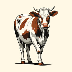 Hand Drawn Cow Illustration Cow Animal Engraved Style