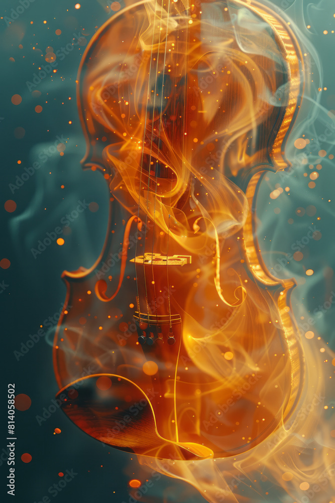 Poster visualization of a violin's melody, smooth, flowing lines with gradual color transitions from warm t
