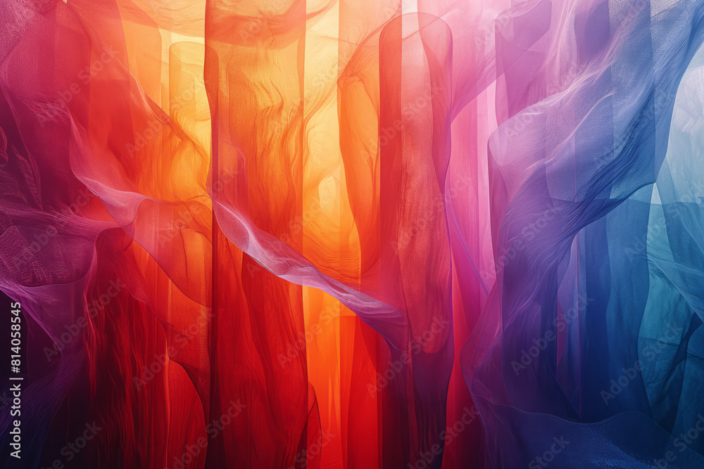 Poster Visualization of a choir singing, layered lines in harmonious colors blending together,