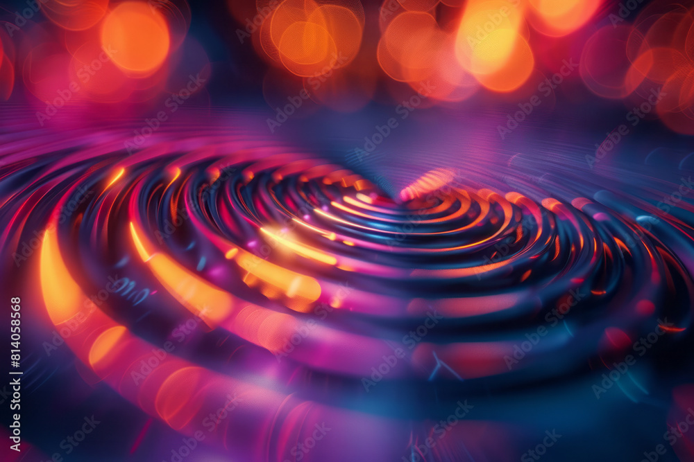 Poster Dynamic depiction of radio waves, concentric angular lines in neon colors radiating outward,