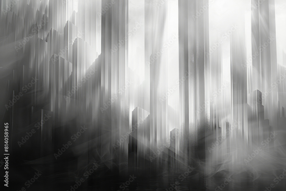 Poster visualization of a piano sonata, with black and white keys transforming into a gradient of grays and
