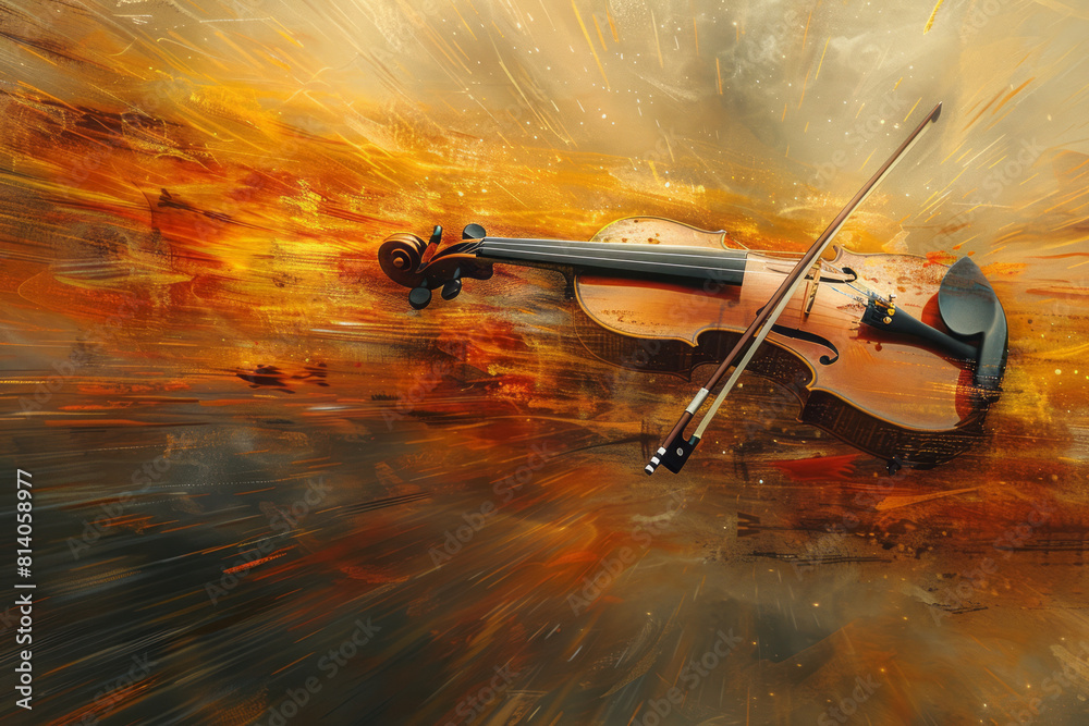 Poster artistic rendering of a violin solo, with rich browns and golds swirling into a spectrum of autumn c