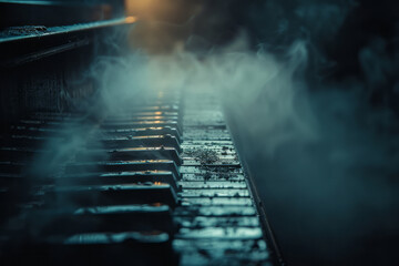 Visualization of a piano sonata, with black and white keys transforming into a gradient of grays and silvers,