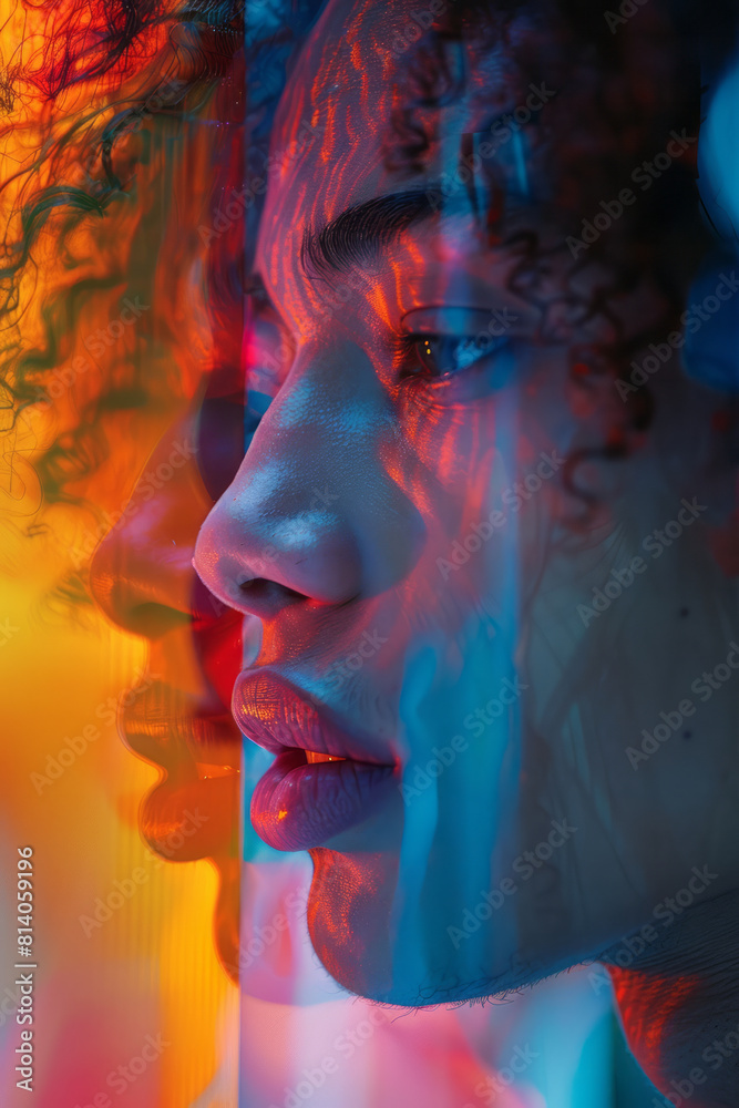Poster visualization of a cappella singing, with human skin tones merging into a unified gradient of harmon
