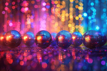 Abstract composition of a disco night, with glittering golds and silvers transitioning through vibrant disco lights,