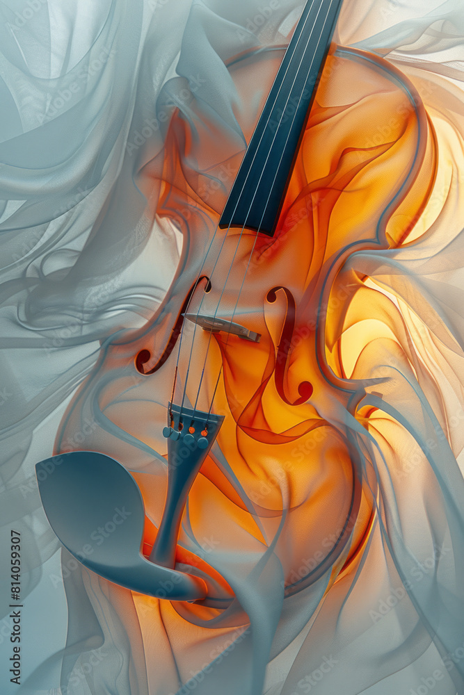 Aufkleber visualization of a jazz melody, with smooth, serpentine lines that glide over a softly colored backg