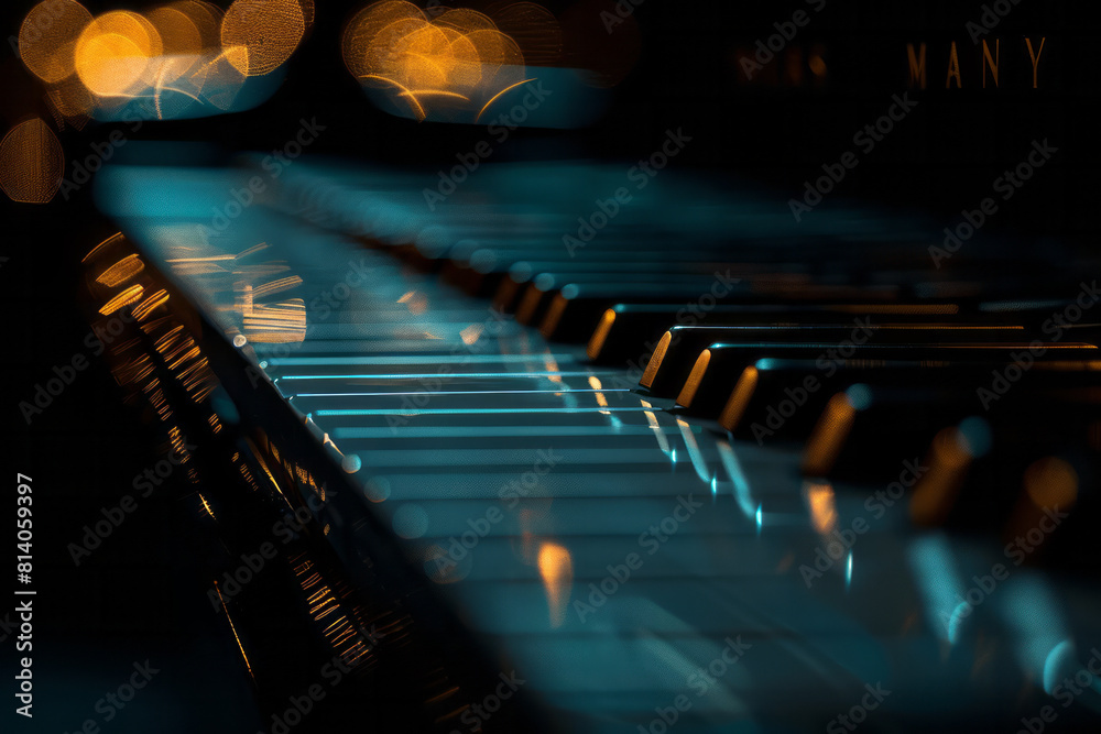 Poster elegant abstract representation of a piano concerto, with creamy whites and deep blacks blending int
