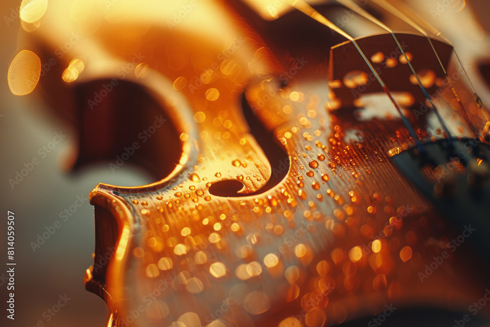 Poster subtle texture resembling the grain of violin wood, overlaid with a soft golden glow that suggests t