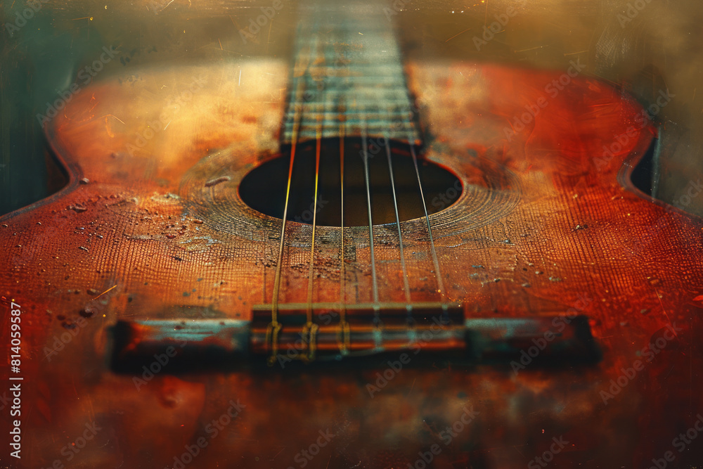 Poster Softly textured canvas with brush strokes that mimic the gentle tapping of a classical guitar,