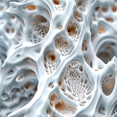 Seamless abstract fractal pattern, 3D illustration with white honeycomb texture on a glowing yellow background