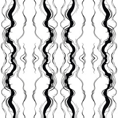 Seamless pattern with black and white curly lines on white background