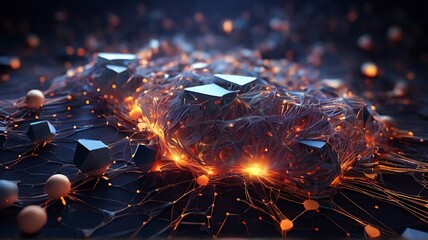Abstract 3d rendering of golden network structure fractal Futuristic technology style abstract CPU