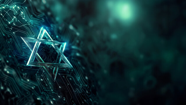 Israelisches Flaggen Symbol Davidstern digitales Design in silber mit blauen Hintergrund