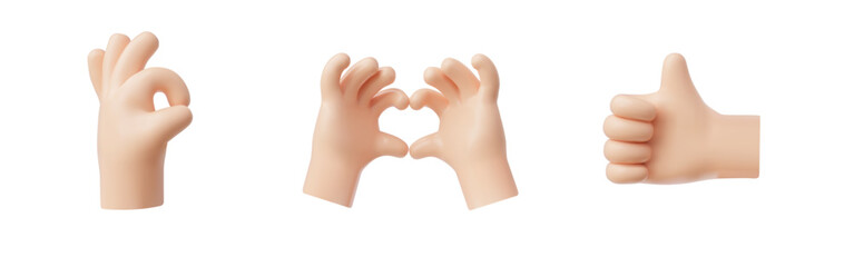 Hand gesture signs 3D vector illustration set