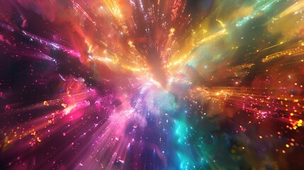 A magical burst of rainbow powder bursting forth like a supernova
