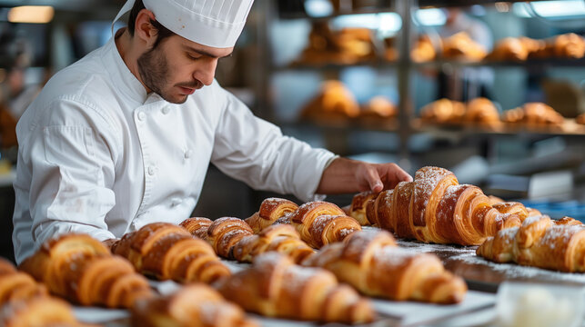 Bakery chef cooking bake croissants in the kitchen professional --ar 16:9 --stylize 300 Job ID: 692d4eeb-dde9-4ecf-a386-fbcd95f2fa27