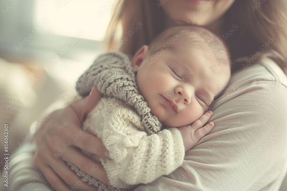 Wall mural a baby is sleeping in a mother's arms