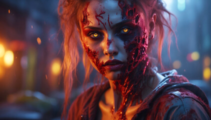 A portrait of a female zombie