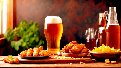 Glass of delicious beer at bar counter decorate for celebrate beer festival