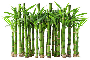 Fototapeta premium A photo of a clump of green bamboo stalks with lush foliage against a transparent background.