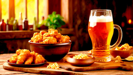 Glass of delicious beer at bar counter decorate for celebrate beer festival