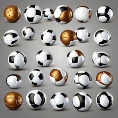  soccer ball football balls set realistic 3d design style leather texture golden and white black co