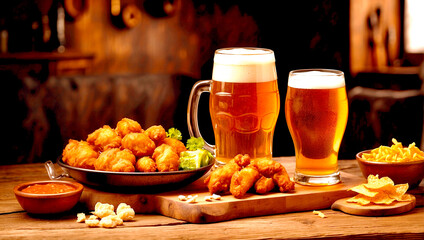 Glass of delicious beer at bar counter decorate for celebrate beer festival