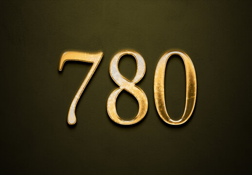 Old gold effect of 780 number with 3D glossy style Mockup.